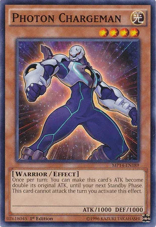 1st Edition, 2014 Mega-Tins Mega Pack, Common, Effect Monster, Light, Warrior Photon Chargeman [MP14-EN189] Common - Trading Card World