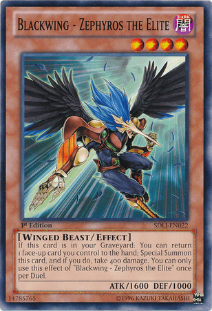 1st Edition, Common, Dark, Effect Monster, Structure Deck: Realm of Light, Winged Beast Blackwing - Zephyros the Elite [SDLI-EN022] Common - Trading Card World