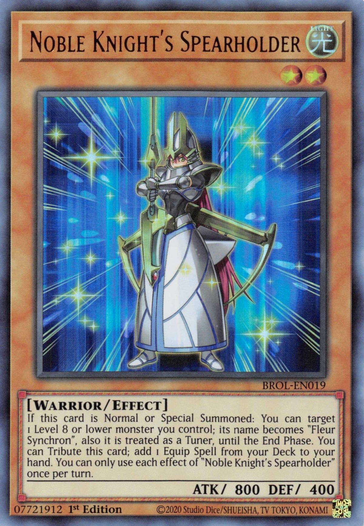 1st Edition, Brothers of Legend, Effect Monster, Light, Ultra Rare, Warrior Noble Knight's Spearholder [BROL-EN019] Ultra Rare - Trading Card World