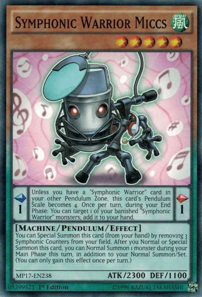 1st Edition, 2017 Mega-Tins Mega Pack, Common, Machine, Pendulum/Effect Monster, Wind Symphonic Warrior Miccs [MP17-EN238] Common - Trading Card World