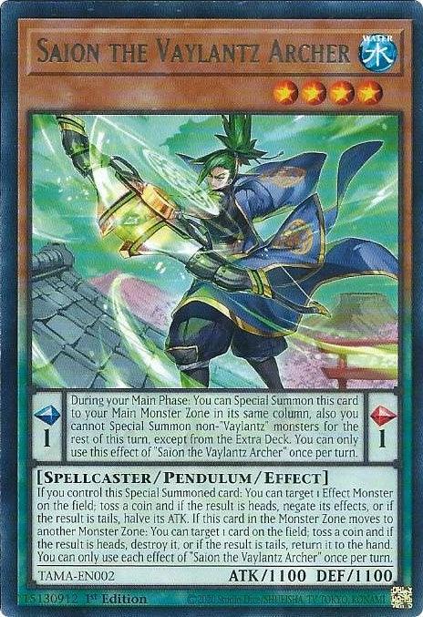 1st Edition, Pendulum/Effect Monster, Rare, Spellcaster, Tactical Masters, Water Saion the Vaylantz Archer [TAMA-EN002] Rare - Trading Card World