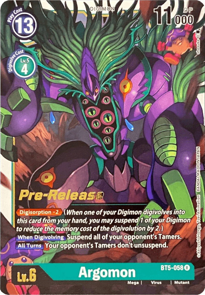 Battle of Omni Pre-Release Promos, BT5-058, Digimon, Green, Mega, Mutant, Rare, Virus Argomon [BT5-058] [Battle of Omni Pre-Release Promos] - Trading Card World