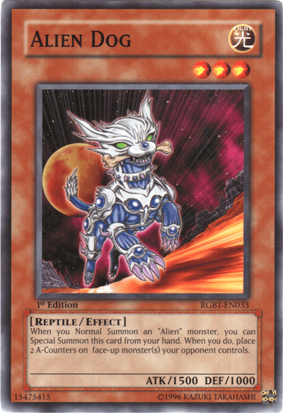 1st Edition, Common, Effect Monster, Light, Raging Battle, Reptile, Unlimited Alien Dog [RGBT-EN033] Common - Trading Card World