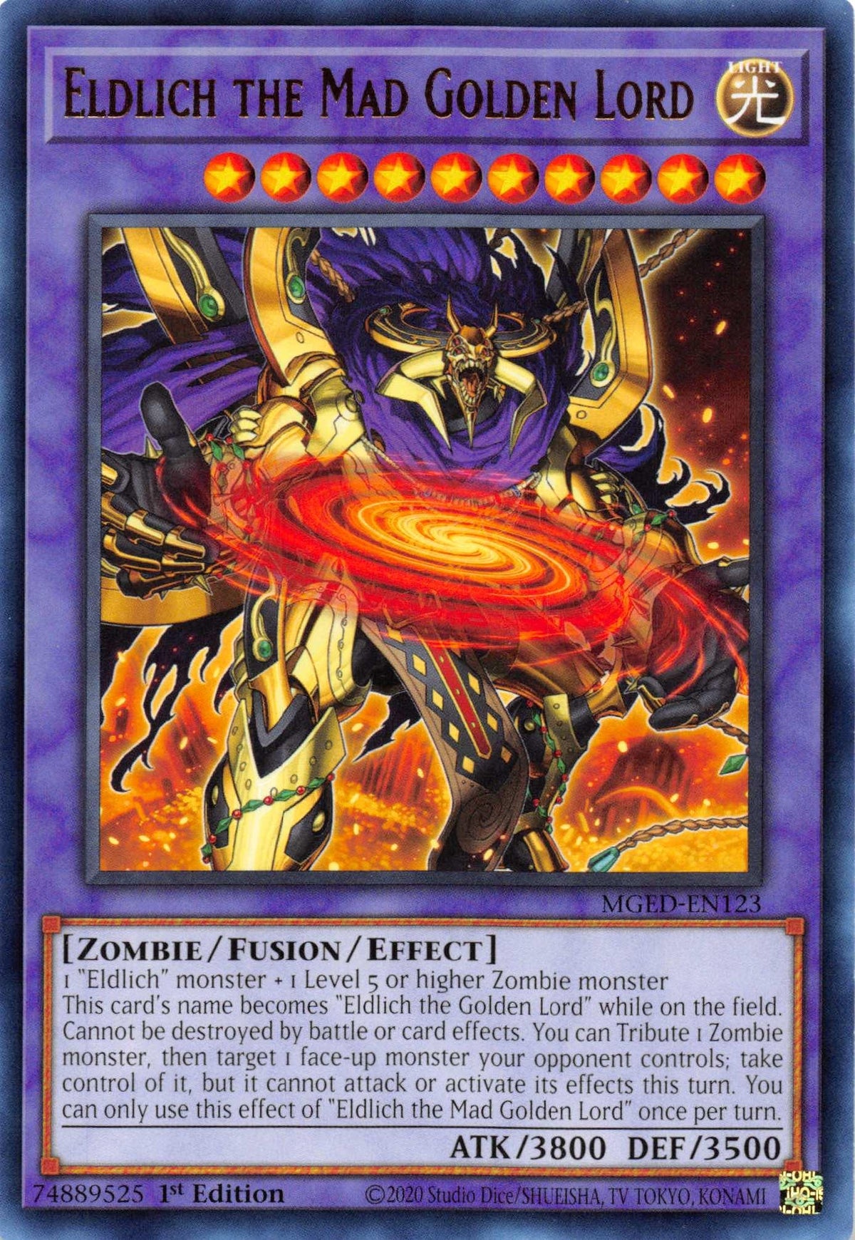 1st Edition, Fusion/Effect Monster, Light, Maximum Gold: El Dorado, Rare, Zombie Eldlich the Mad Golden Lord [MGED-EN123] Rare - Trading Card World