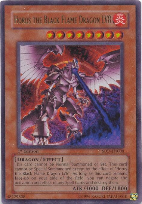 1st Edition, Dragon, Effect Monster, Fire, Soul of the Duelist, Ultra Rare, Unlimited Horus the Black Flame Dragon LV8 [SOD-EN008] Ultra Rare - Trading Card World