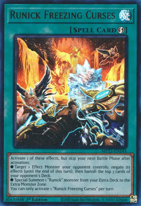 1st Edition, Dueling Heroes Collectors Tin - Mega Pack (25th Anniversary Edition), Quick-Play Spell, Spell, Ultra Rare Runick Freezing Curses [MP23-EN245] Ultra Rare - Trading Card World