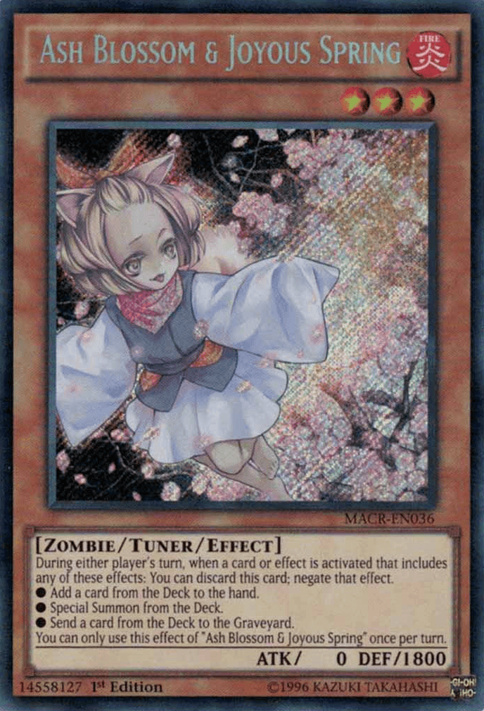 1st Edition, Fire, Maximum Crisis, Secret Rare, Tuner/Effect Monster, Unlimited, Zombie Ash Blossom & Joyous Spring [MACR-EN036] Secret Rare - Trading Card World