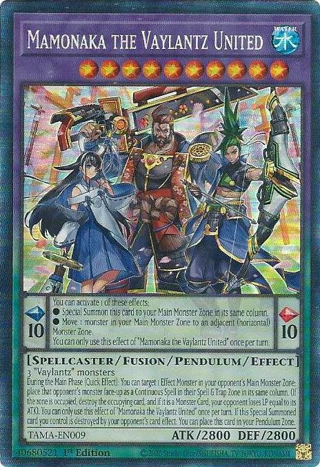 1st Edition, Collector's Rare, Fusion/Pendulum/Effect Monster, Spellcaster, Tactical Masters, Water Mamonaka the Vaylantz United [TAMA-EN009] Collector's Rare - Trading Card World