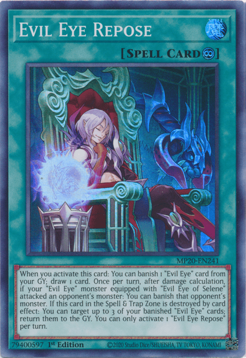 1st Edition, 2020 Tin of Lost Memories, Continuous Spell, Spell, Super Rare Evil Eye Repose [MP20-EN241] Super Rare - Trading Card World