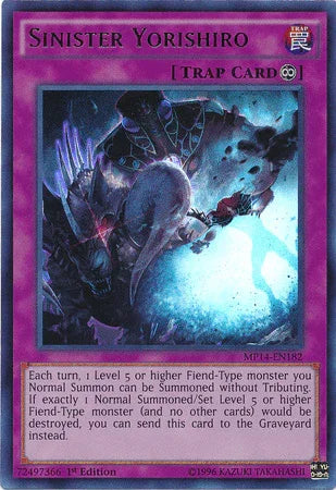 1st Edition, 2014 Mega-Tins Mega Pack, Continuous Trap, Trap, Ultra Rare Sinister Yorishiro [MP14-EN182] Ultra Rare - Trading Card World