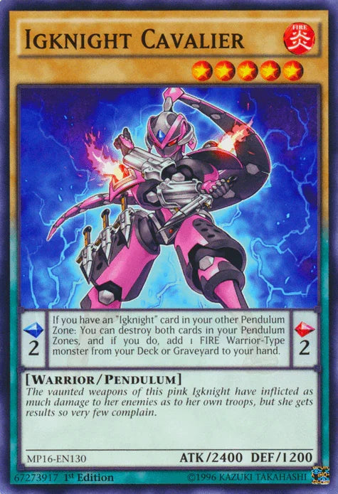 1st Edition, 2016 Mega-Tins Mega Pack, Common, Fire, Pendulum Monster, Unlimited, Warrior Igknight Cavalier [MP16-EN130] Common - Trading Card World