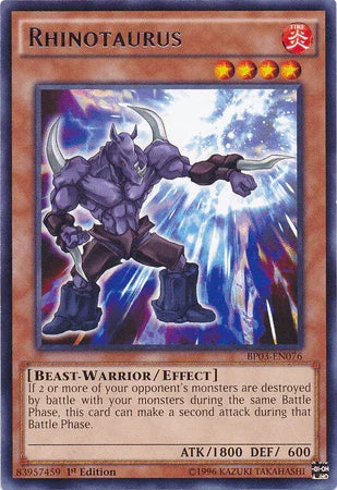 1st Edition, Battle Pack 3: Monster League, Beast-Warrior, Effect Monster, Fire, Rare Rhinotaurus [BP03-EN076] Rare - Trading Card World