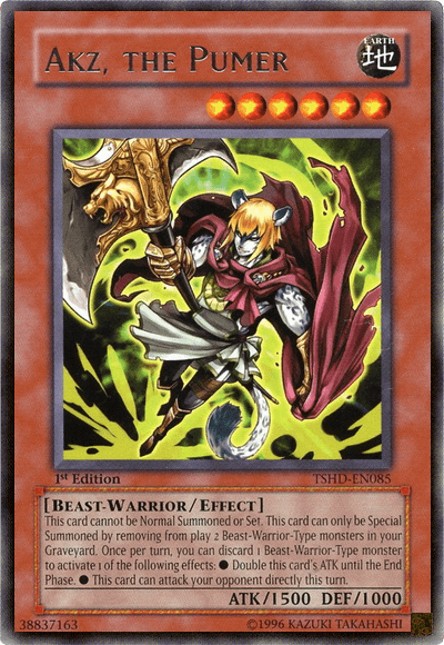 1st Edition, Beast-Warrior, Earth, Effect Monster, Rare, The Shining Darkness, Unlimited Akz, the Pumer [TSHD-EN085] Rare - Trading Card World