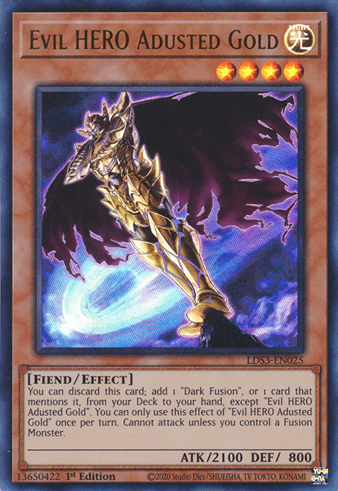 1st Edition, Effect Monster, Fiend, Legendary Duelists: Season 3, Light, Ultra Rare Evil HERO Adusted Gold [LDS3-EN025] Ultra Rare - Trading Card World
