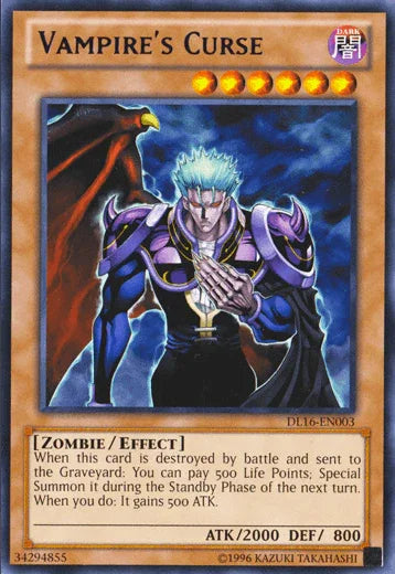 Dark, Duelist League Promo, Effect Monster, Rare, Unlimited, Zombie Vampire's Curse (Purple) [DL16-EN003] Rare - Trading Card World