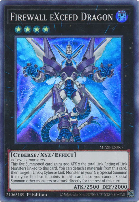 1st Edition, 2020 Tin of Lost Memories, Cyberse, Dark, Super Rare, Xyz/Effect Monster Firewall eXceed Dragon [MP20-EN067] Super Rare - Trading Card World