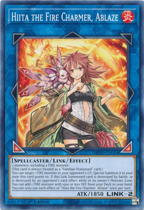 1st Edition, 2020 Tin of Lost Memories, Common, Fire, Link/Effect Monster, Spellcaster Hiita the Fire Charmer, Ablaze [MP20-EN024] Common - Trading Card World
