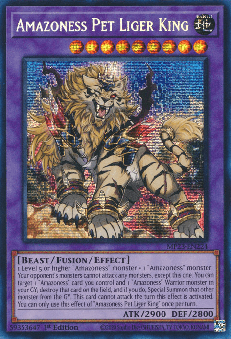 1st Edition, Beast, Dueling Heroes Collectors Tin - Mega Pack (25th Anniversary Edition), Earth, Fusion/Effect Monster, Prismatic Secret Rare Amazoness Pet Liger King [MP23-EN224] Prismatic Secret Rare - Trading Card World