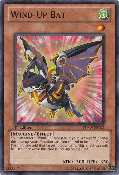 1st Edition, Common, Effect Monster, Machine, Photon Shockwave, Unlimited, Wind Wind-Up Bat [PHSW-EN025] Common - Trading Card World
