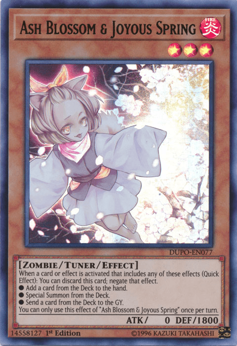 1st Edition, Duel Power, Fire, Tuner/Effect Monster, Ultra Rare, Unlimited, Zombie Ash Blossom & Joyous Spring [DUPO-EN077] Ultra Rare - Trading Card World