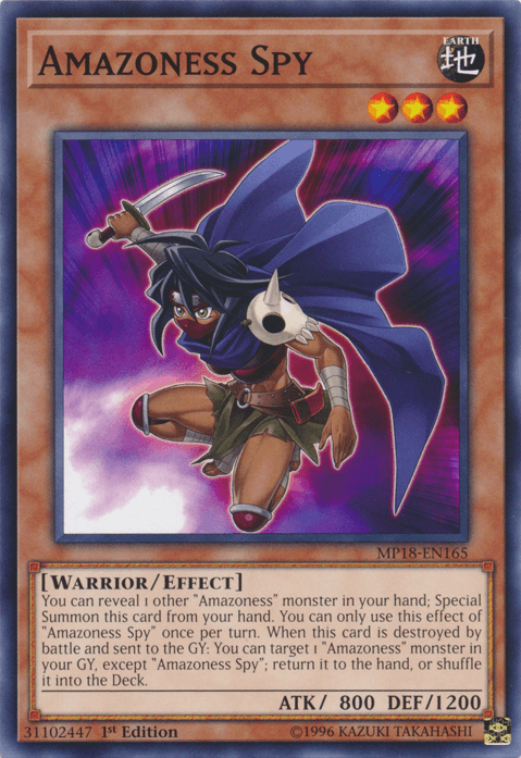 1st Edition, 2018 Mega-Tins Mega Pack, Common, Earth, Effect Monster, Warrior Amazoness Spy [MP18-EN165] Common - Trading Card World