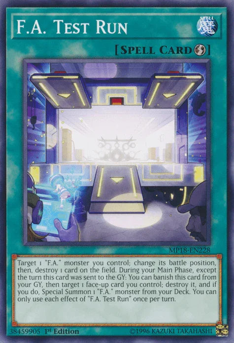 1st Edition, 2018 Mega-Tins Mega Pack, Common, Quick Play Spell, Spell F.A. Test Run [MP18-EN228] Common - Trading Card World