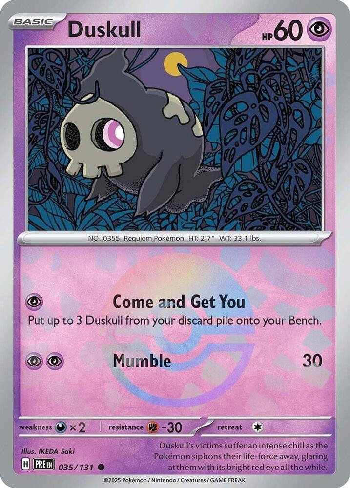 035, Common, Darkness [x2], Fighting [-30], Holofoil, Psychic, Scarlet & Violet: Prismatic Evolutions Duskull (035/131) (Poke Ball Pattern) [Scarlet & Violet: Prismatic Evolutions] - Trading Card World