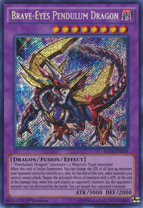 1st Edition, Dark, Dragon, Fusion/Effect Monster, Raging Tempest, Secret Rare, Unlimited Brave-Eyes Pendulum Dragon [RATE-EN039] Secret Rare - Trading Card World
