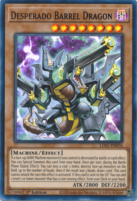1st Edition, Dark, Effect Monster, Legendary Duelists: Season 1, Machine, Ultra Rare Desperado Barrel Dragon (Blue) [LDS1-EN076] Ultra Rare - Trading Card World