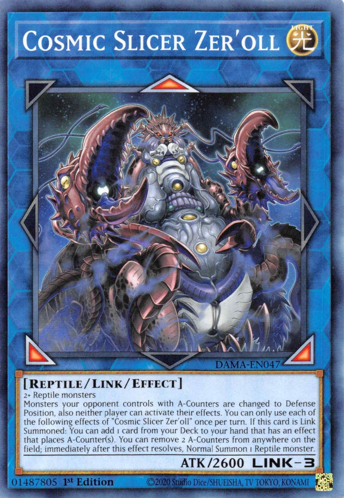1st Edition, Common, Dawn of Majesty, Light, Link/Effect Monster, Reptile Cosmic Slicer Zer'oll [DAMA-EN047] Common - Trading Card World