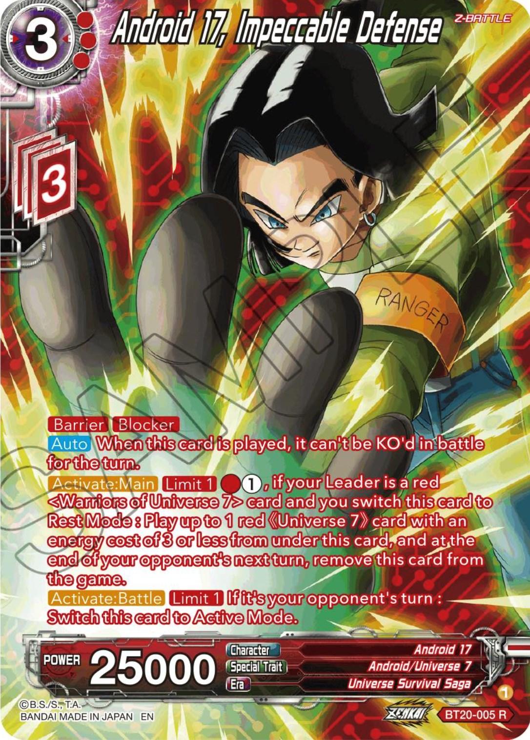 Android 17, Android/Universe 7, BT20-005, Parallel Foil, Power Absorbed, Rare, Red, Universe Survival Saga, Z-Battle Android 17, Impeccable Defense (Silver Foil) (BT20-005) [Power Absorbed] - Trading Card World