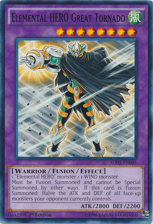 1st Edition, Common, Fusion/Effect Monster, Structure Deck: HERO Strike, Unlimited, Warrior, Wind Elemental Hero Great Tornado [SDHS-EN045] Common - Trading Card World