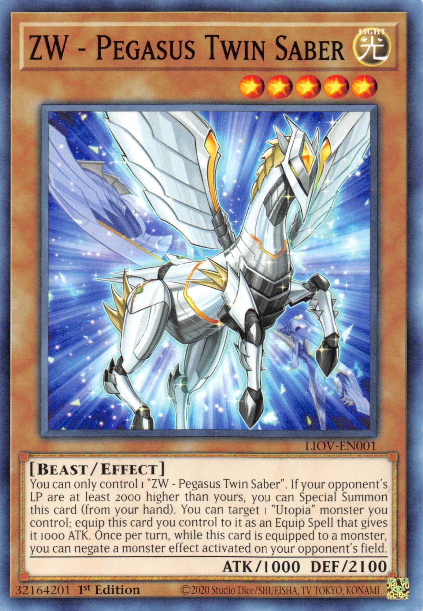 1st Edition, Beast, Common, Effect Monster, Light, Lightning Overdrive ZW - Pegasus Twin Saber [LIOV-EN001] Common - Trading Card World