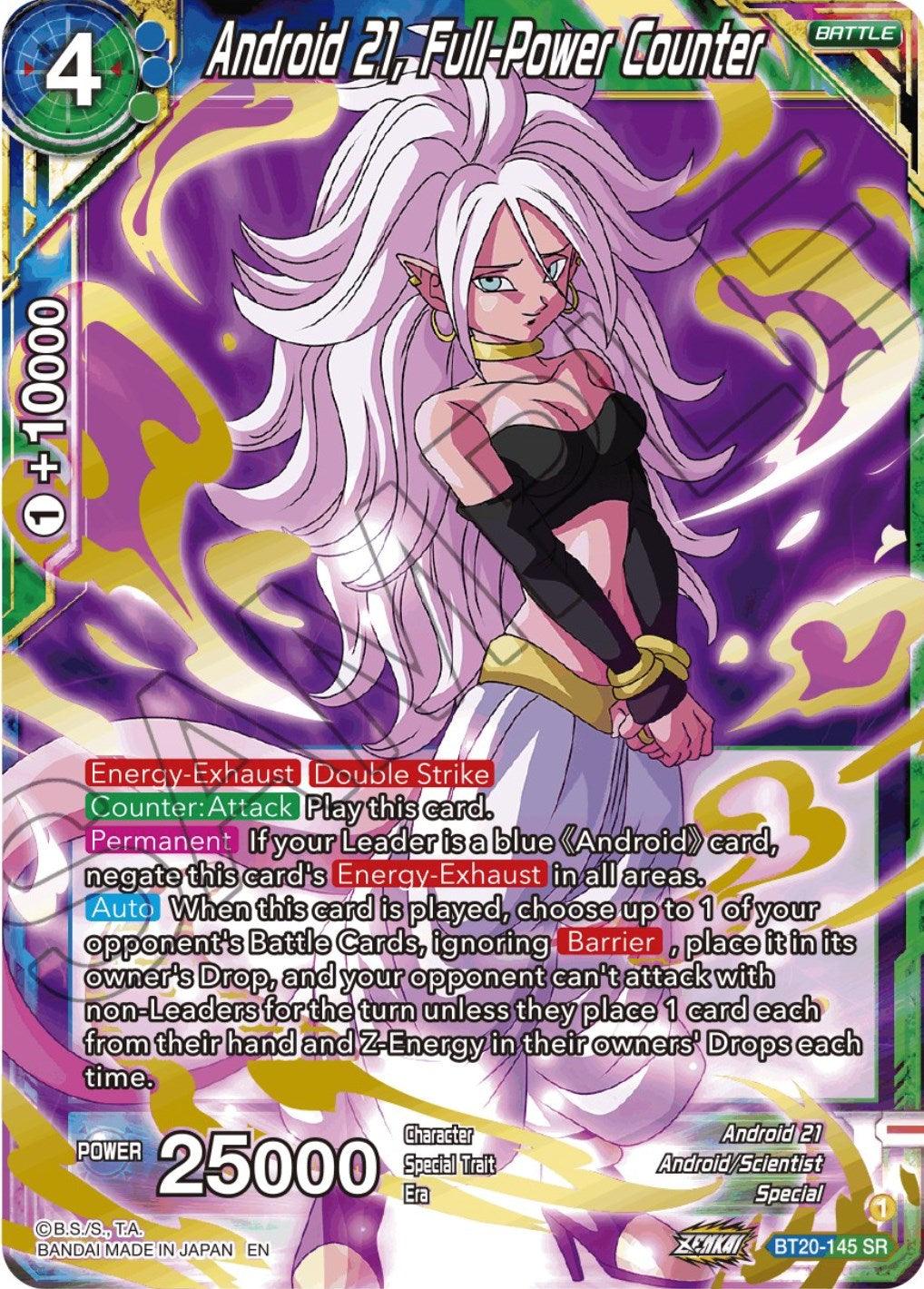 Android 21, Android/Scientist, Battle, Blue;Green, BT20-145, Parallel Foil, Power Absorbed, Special, Super Rare Android 21, Full-Power Counter (BT20-145) [Power Absorbed] - Trading Card World
