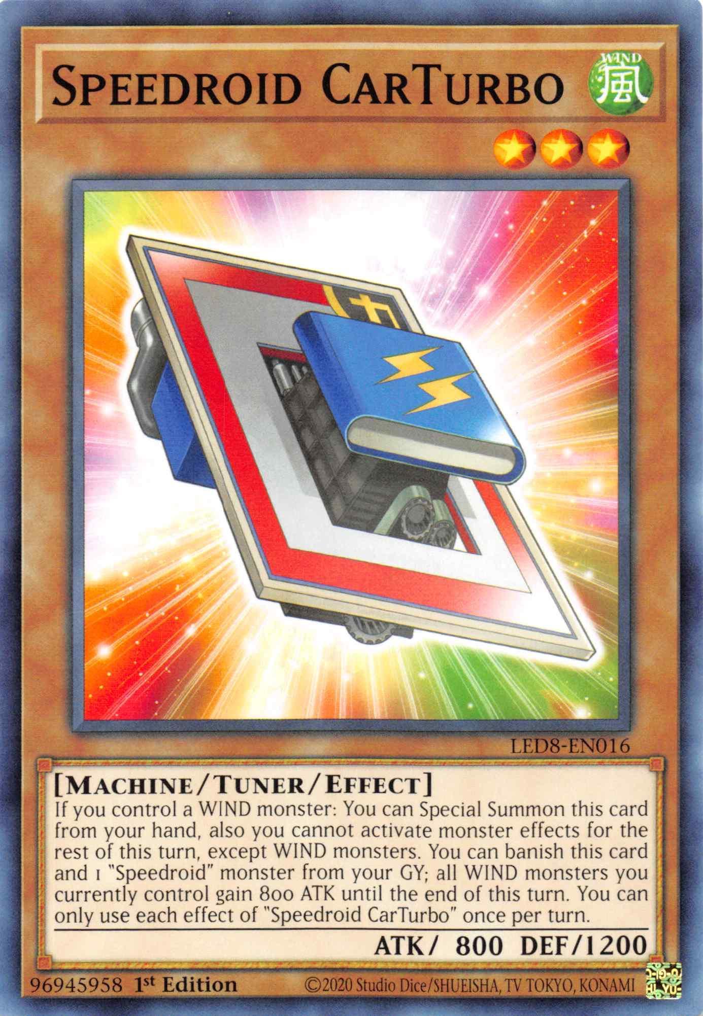 1st Edition, Common, Legendary Duelists: Synchro Storm, Machine, Tuner/Effect Monster, Wind Speedroid CarTurbo [LED8-EN016] Common - Trading Card World