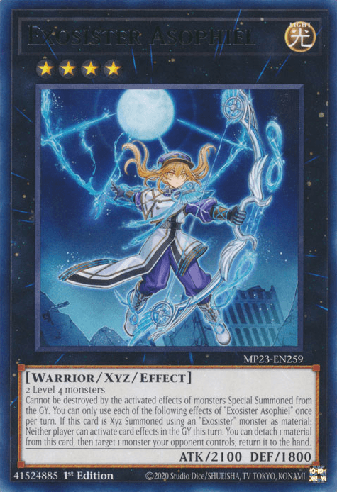 1st Edition, Dueling Heroes Collectors Tin - Mega Pack (25th Anniversary Edition), Light, Rare, Warrior, Xyz/Effect Monster Exosister Asophiel [MP23-EN259] Rare - Trading Card World