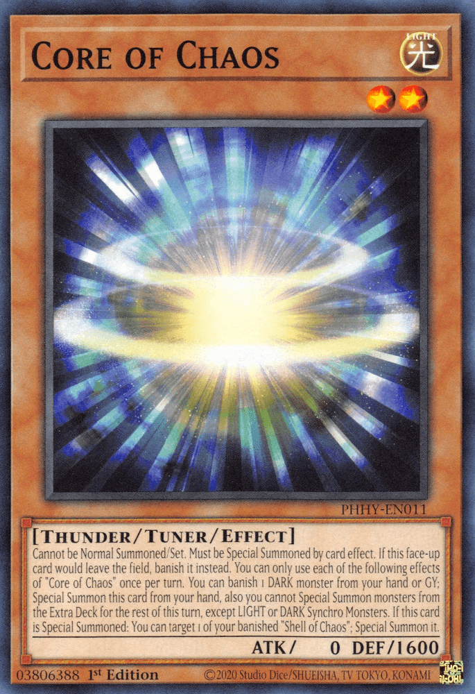 1st Edition, Common, Light, Photon Hypernova, Thunder, Tuner/Effect Monster Core of Chaos [PHHY-EN011] Common - Trading Card World