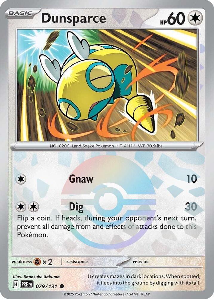 079, Colorless, Common, Fighting [x2], Holofoil, Scarlet & Violet: Prismatic Evolutions Dunsparce (079/131) (Poke Ball Pattern) [Scarlet & Violet: Prismatic Evolutions] - Trading Card World