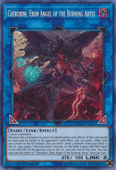 1st Edition, Dark, Dark Neostorm, Fairy, Link/Effect Monster, Secret Rare, Unlimited Cherubini, Ebon Angel of the Burning Abyss [DANE-EN095] Secret Rare - Trading Card World