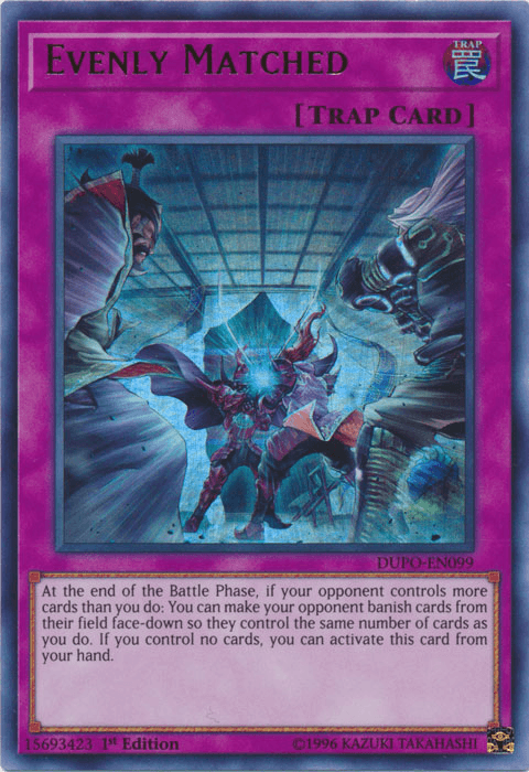 1st Edition, Duel Power, Normal Trap, Trap, Ultra Rare, Unlimited Evenly Matched [DUPO-EN099] Ultra Rare - Trading Card World