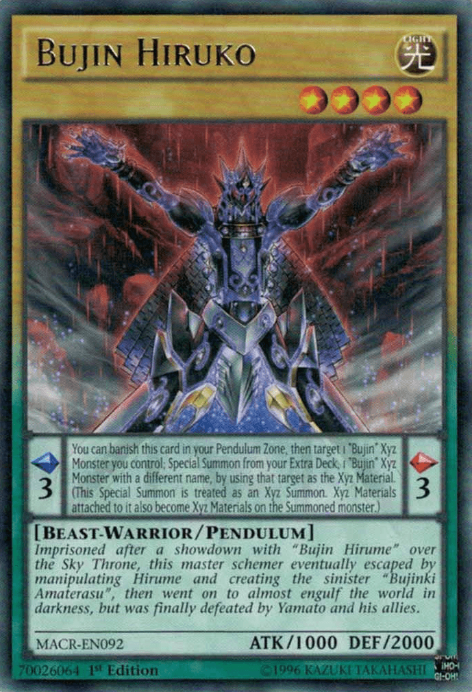 1st Edition, Beast-Warrior, Light, Maximum Crisis, Pendulum Monster, Rare, Unlimited Bujin Hiruko [MACR-EN092] Rare - Trading Card World