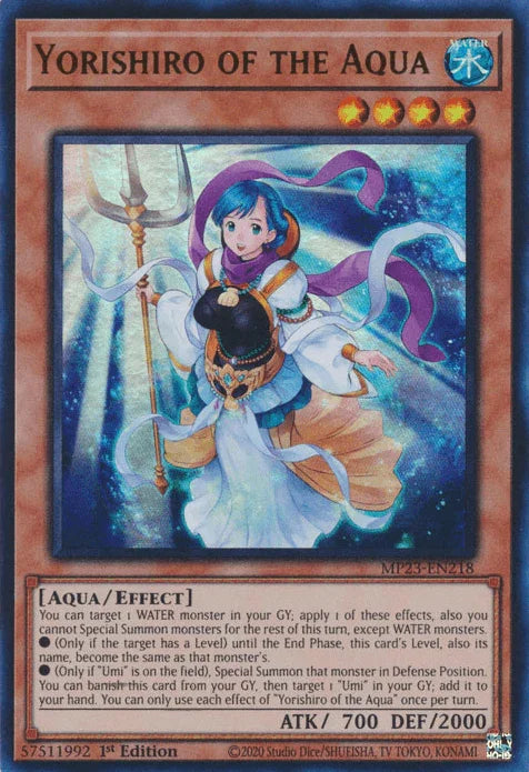 1st Edition, Aqua, Dueling Heroes Collectors Tin - Mega Pack (25th Anniversary Edition), Effect Monster, Ultra Rare, Water Yorishiro of the Aqua [MP23-EN218] Ultra Rare - Trading Card World