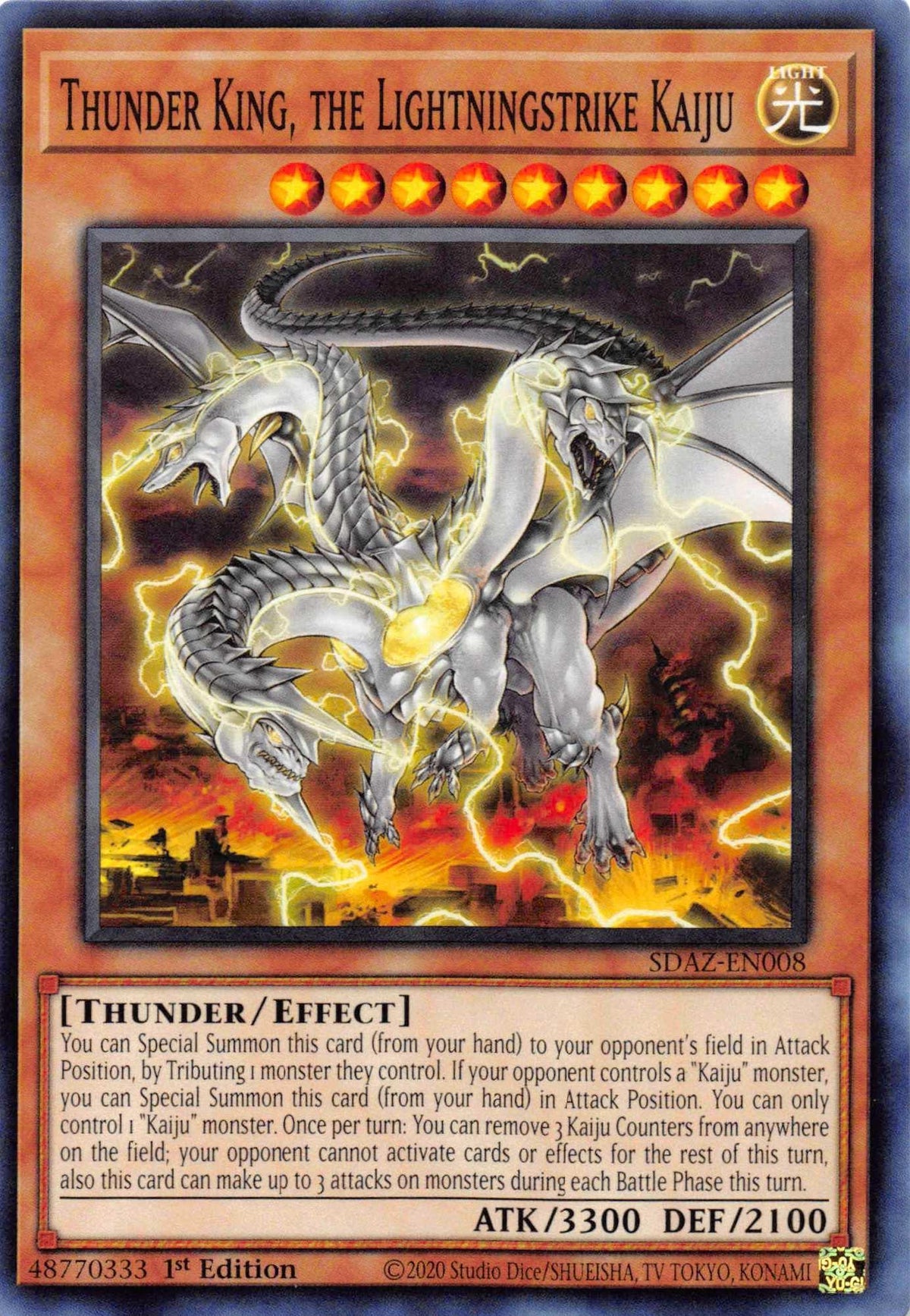1st Edition, Common, Effect Monster, Light, Structure Deck: Albaz Strike, Thunder Thunder King, the Lightningstrike Kaiju [SDAZ-EN008] Common - Trading Card World