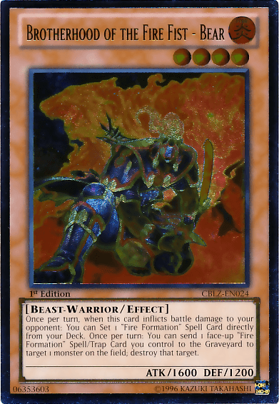 1st Edition, Beast-Warrior, Cosmo Blazer, Effect Monster, Fire, Ultimate Rare, Unlimited Brotherhood of the Fire Fist - Bear [CBLZ-EN024] Ultimate Rare - Trading Card World