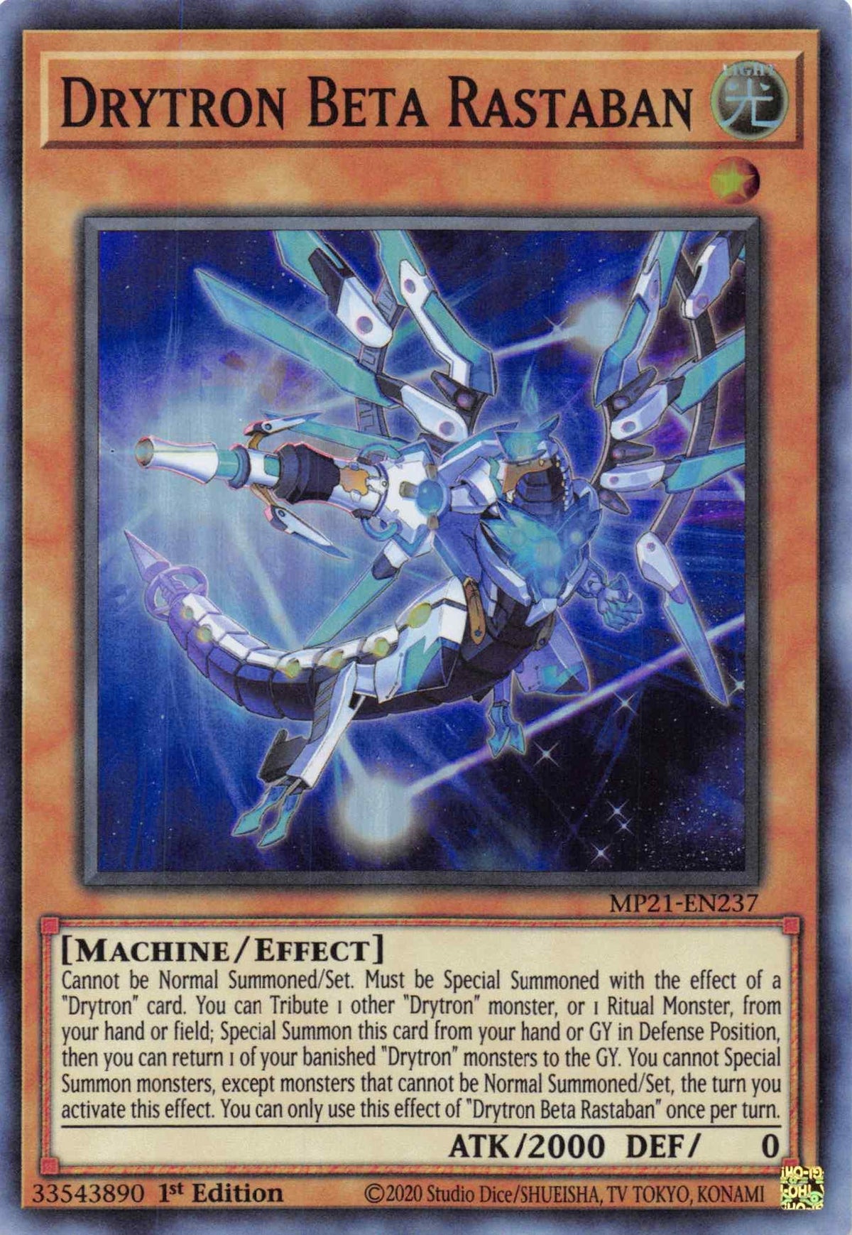 1st Edition, 2021 Tin of Ancient Battles, Effect Monster, Light, Machine, Super Rare Drytron Beta Rastaban [MP21-EN237] Super Rare - Trading Card World