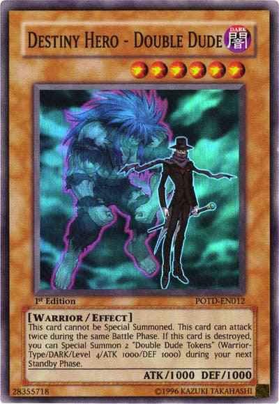 1st Edition, Dark, Effect Monster, Power of the Duelist, Super Rare, Unlimited, Warrior Destiny Hero - Double Dude [POTD-EN012] Super Rare - Trading Card World