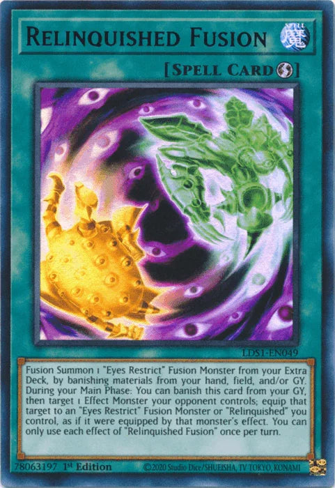 1st Edition, Legendary Duelists: Season 1, Quick Play Spell, Spell, Ultra Rare Relinquished Fusion (Blue) [LDS1-EN049] Ultra Rare - Trading Card World