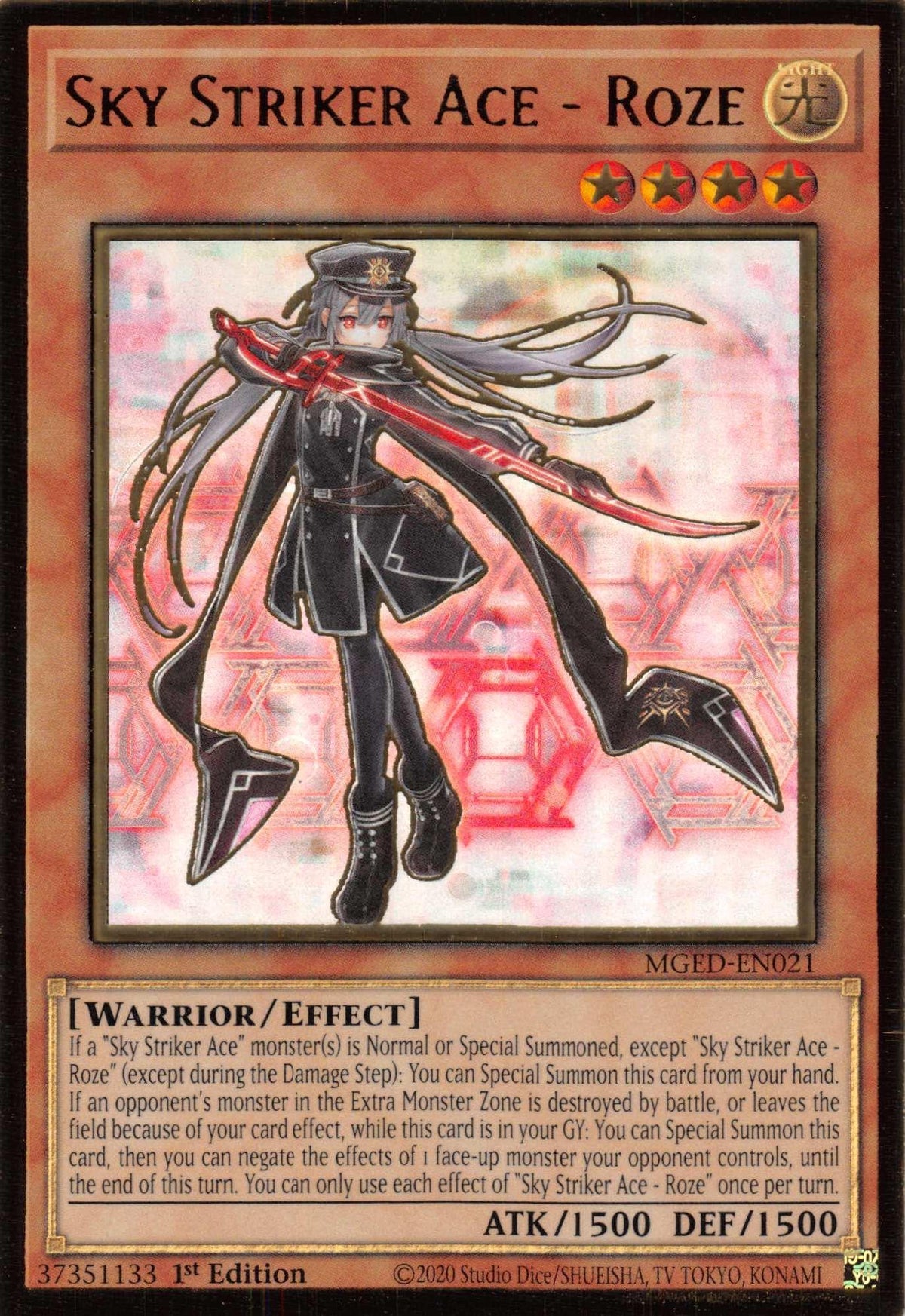 1st Edition, Effect Monster, Gold Rare, Light, Maximum Gold: El Dorado, Warriot Sky Striker Ace - Roze [MGED-EN021] Gold Rare - Trading Card World