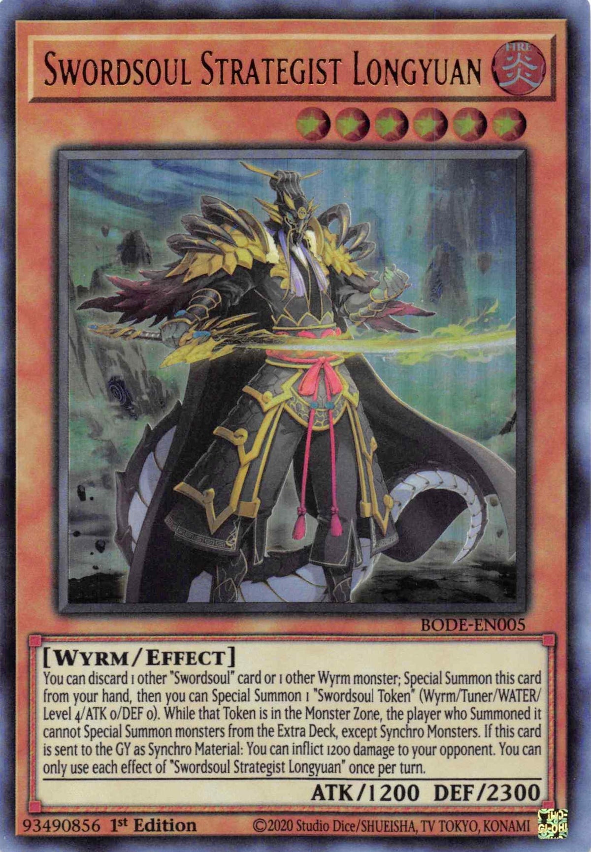 1st Edition, Burst of Destiny, Effect Monster, Fire, Ultra Rare, Wyrm Swordsoul Strategist Longyuan [BODE-EN005] Ultra Rare - Trading Card World