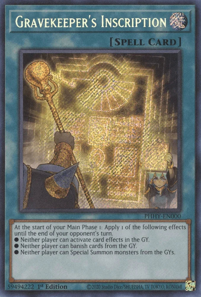 1st Edition, Normal Spell, Photon Hypernova, Secret Rare, Spell Gravekeeper's Inscription [PHHY-EN000] Secret Rare - Trading Card World